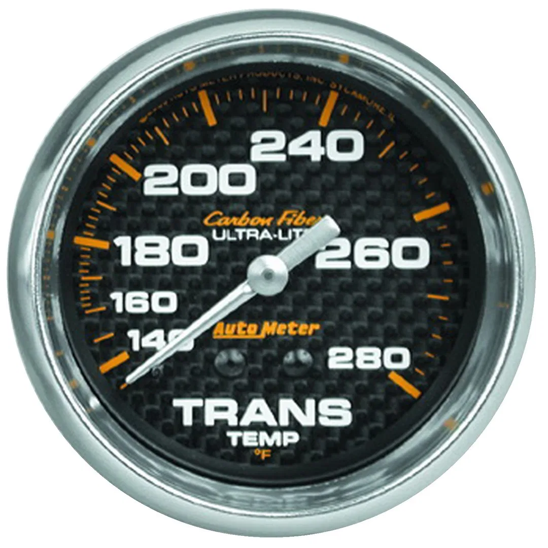 4851 – AUTO METER Gauge Auto Trans Temperature, 2-5/8 Inch Full Sweep Mechanical 140-280 Degrees F Analog Carbon Fibe...
